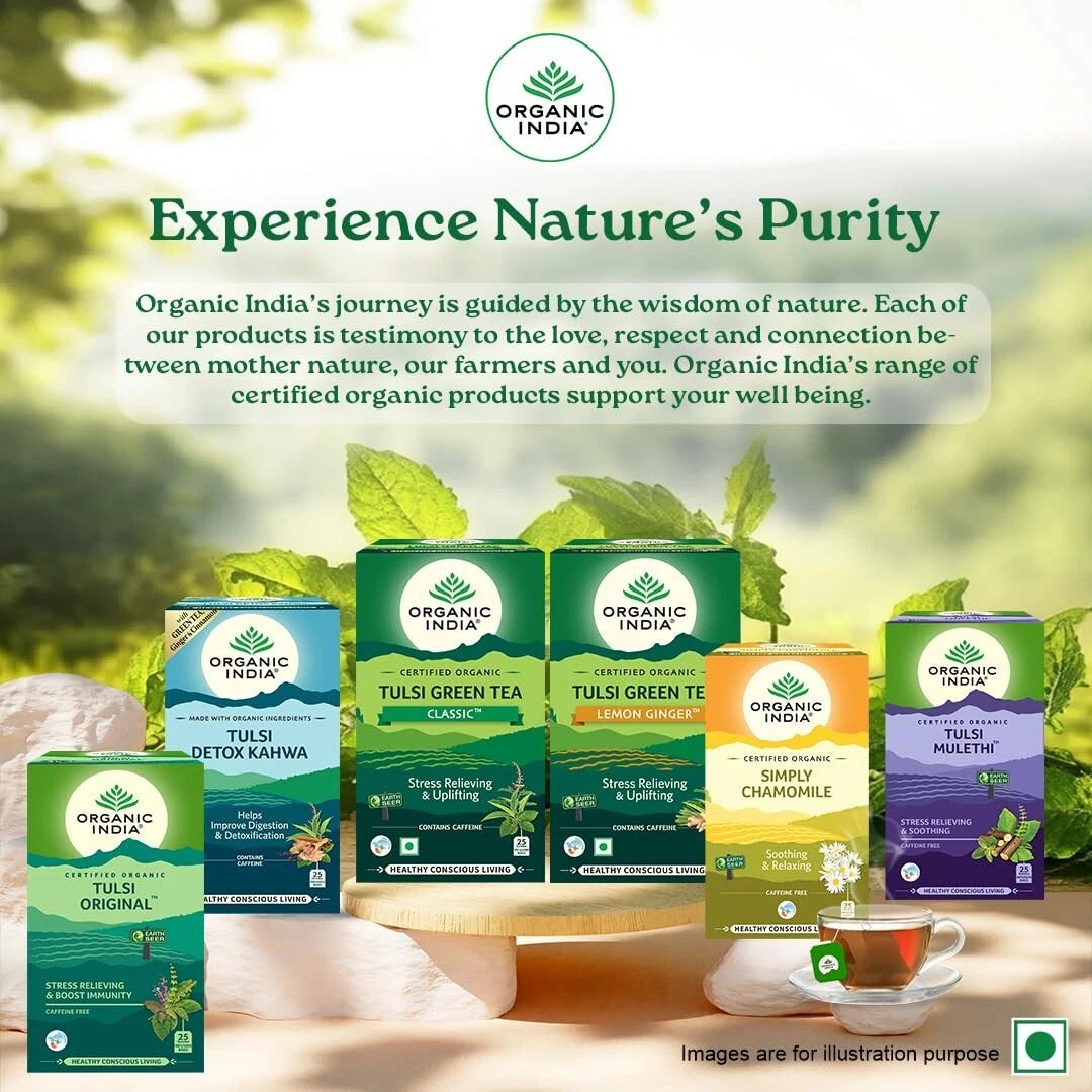 Organic India Tulsi Lemon Ginger Green Tea 4 Pack (100 Bags) – Herbal Wellness